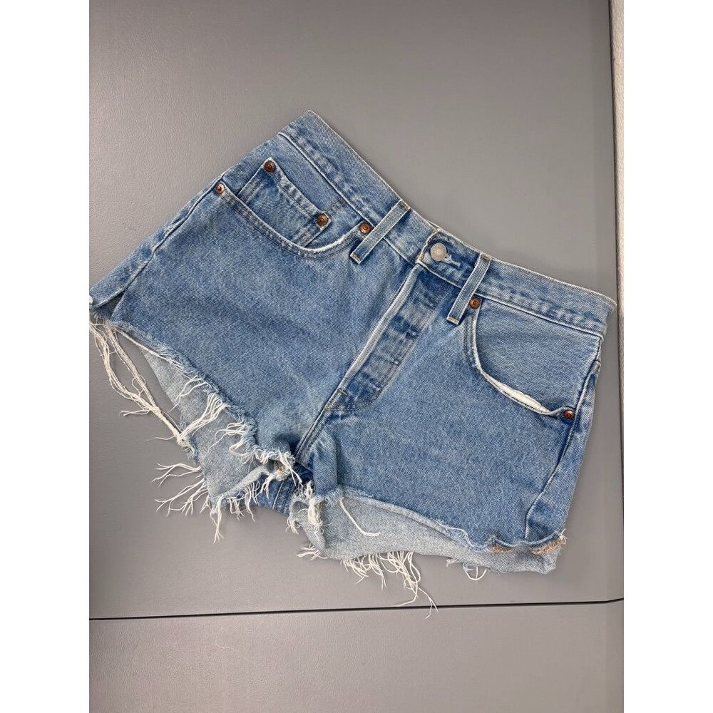 Levi's Premium women's 26W 501 cutoff‎ button fly high rise denim jean shorts